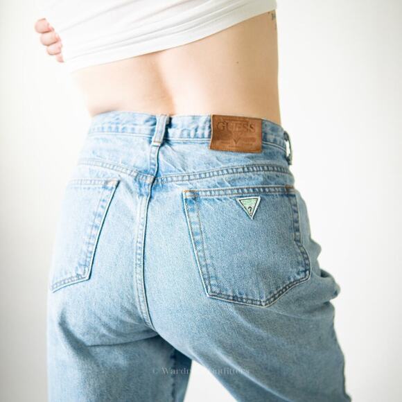 Vintage 90s Guess Jeans High Rise Faded Distressed Straight Leg Jeans - Picture 1 of 11